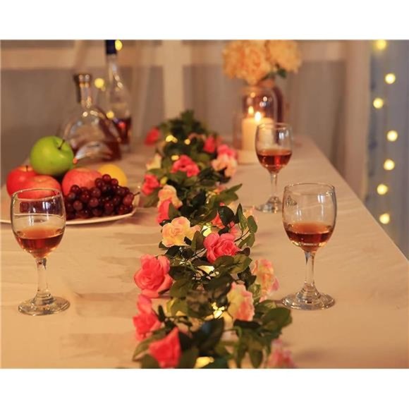 Artificial Rose Garland Vines Pink Flowers Hanging Silk Rose Vine, Pink-a - Picture 4 of 6